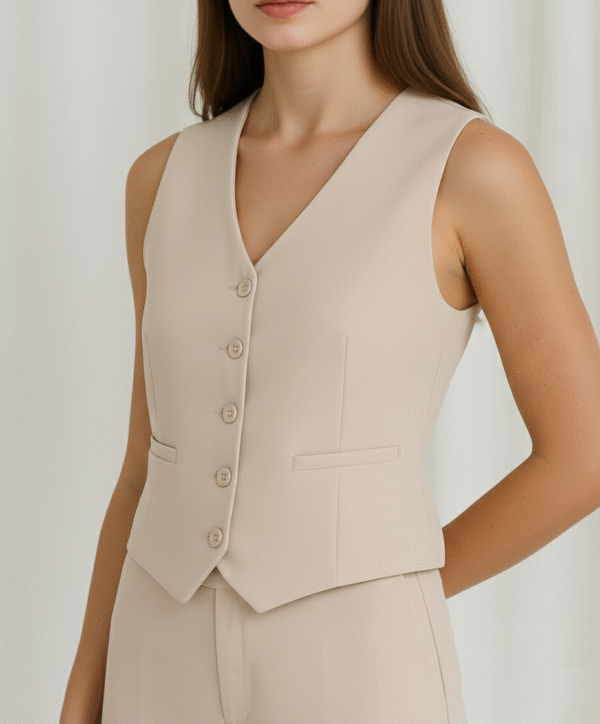 chaleco beige angulo frente Chaleco Tiana